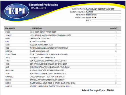 PALS Supply List